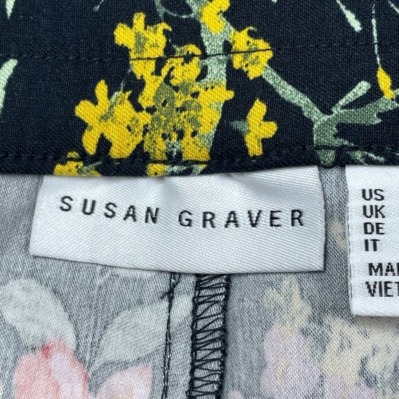 Susan Graver Black Floral Capri Pants Women’s Size 16 Stretchy a1549 - Picture 6 of 10